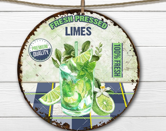 Summer fruit, Door Hanger, Limes, Circle Sublimation Graphic, Round Digital Download, JPEG PNG, Fabric Transfer, Wreath Accent, U Print