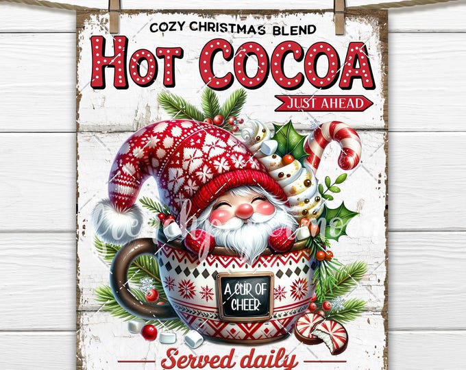 Christmas Hot Cocoa Gnome Candy Cane Peppermint, PNG Sublimation, Image transfer, Wall Art, DIY Signs, Xmas Crafts, Home Decor Digital