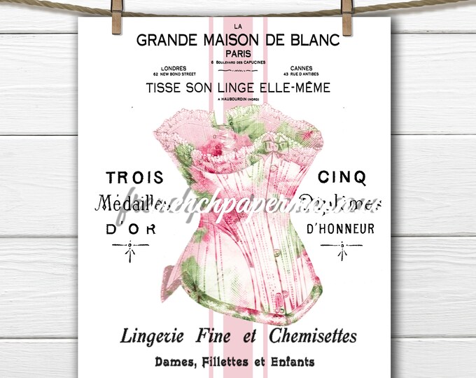 Shabby French Digital Corset Large Image Graphic Transfer Antique Typography French Pillow Image