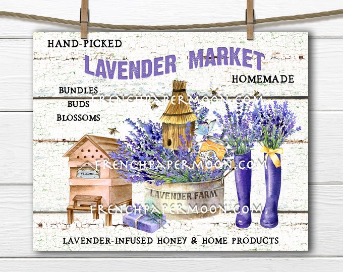 Farmhouse Lavender, Lavender Market, Lavender & Honey, DIY Lavender Sign, Digital Image, Fabric Transfer, Wreath Accent, Home Decor,