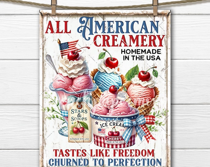 4th of July Ice Cream Digital Printable PNG Sublimation Patriotic Wreath Tiered Tray Decor DIY Stars & Stripes Independence Day