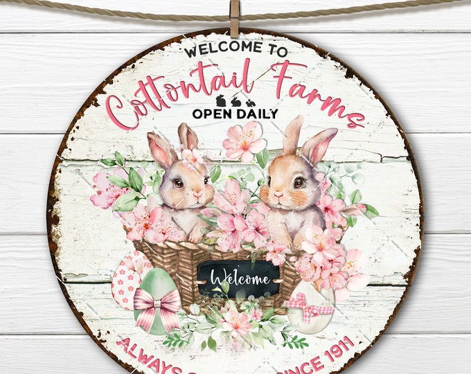 Cottontail Farms Easter Bunny Basket Digital Sublimation DIY Sign Making Wreath Accent Round Door Hanger PNG Fabric Transfer Home Decor PNG