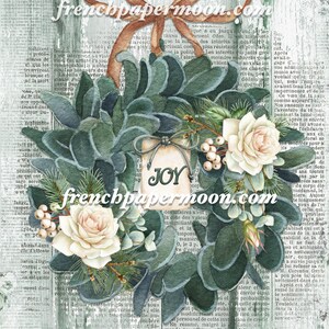 Shabby Christmas, akvarell lammöra, rosenkrans, gammaldags jultryck, DIY-julpynt, stor bild, tygöverföring, transparent bild 3