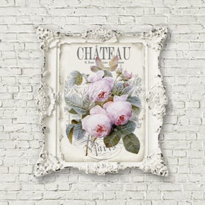 Shabby French Chateau Digital Image, Antique Roses, Neutral Colors, French Rose Pillow Image Graphic, Large Download