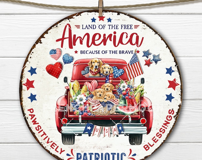 4th of July Dog Lover Circle Design 8x8 inch round Patriotic Golden Retriever Sublimation DIY Sign Making Door Hanger Wall Decor Digital PNG