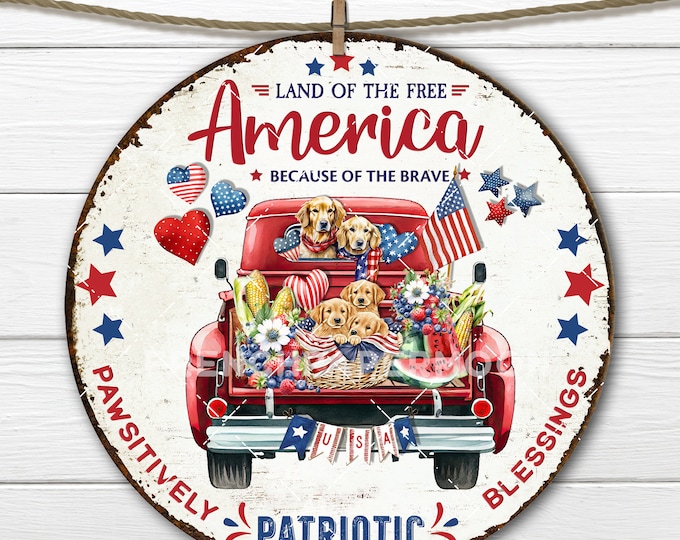 4th of July Dog Lover Circle Design 8x8 inch round Patriotic Golden Retriever Sublimation DIY Sign Making Door Hanger Wall Decor Digital PNG