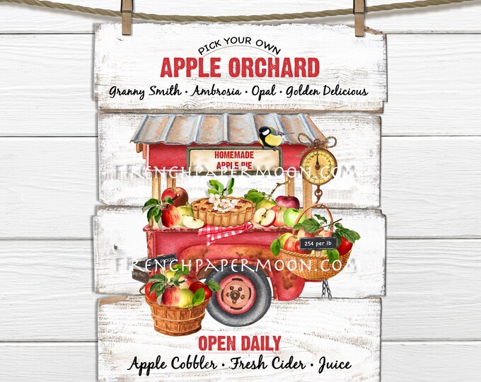 Apple Market, Digital, Apple Pie,  Apple Orchard, Country Kitchen, DIY Apple Sign, Wreath Accent, Pillow Image, Fabric Transfer, Wood PNG