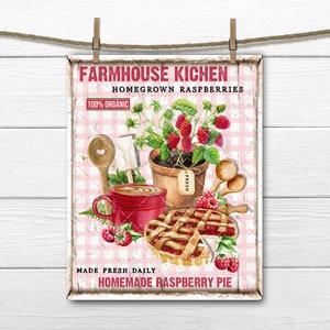 Farmhouse Kitchen Raspberries, Summer Fruit Sign, Raspberry Pie, DIY Sign, Fabric Transfer, Tiered Tray Decor, Wreath Accent, Kitchen Print