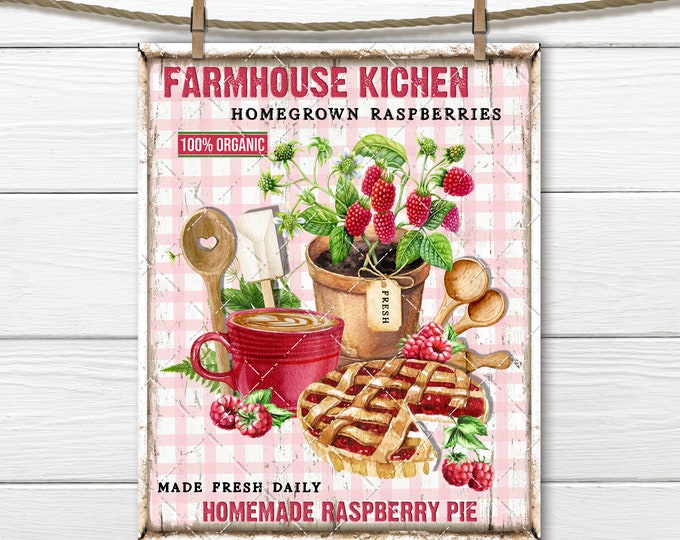 Farmhouse Kitchen Raspberries, Summer Fruit Sign, Raspberry Pie, DIY Sign, Fabric Transfer, Tiered Tray Decor, Wreath Accent, Kitchen Print