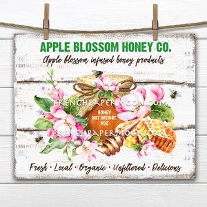 Apple Blossom Honey, Digital, farmhouse, DIY Honey Sign, Organic Honey, Pillow Image, Fabric Transfer, Home Decor, Wreath Attachment, PNG