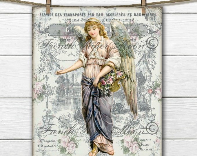 Shabby Victorian Angel,  French-style Antique Angel, French Pillow Image, Scrapbooking, Crafts, PNG