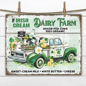 St. Patrick's Dairy Farm Green Truck Cows Milk Clover Irish Cream DIY Sign Making Fabric Transfer Tiered Tray Wall Decor Digital Home Decor image 1