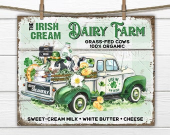St. Patrick's Dairy Farm Green Truck Cows Milk Clover Irish Cream DIY Sign Making Fabric Transfer Tiered Tray Wall Decor Digital Home Decor