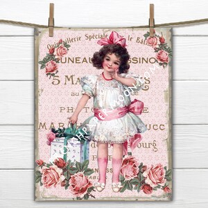 Shabby Victorian Valentine Girl, Shabby Chic Valentine, Vintage Girl, Roses, French Graphics, Digital French Pillow Transfer, Download