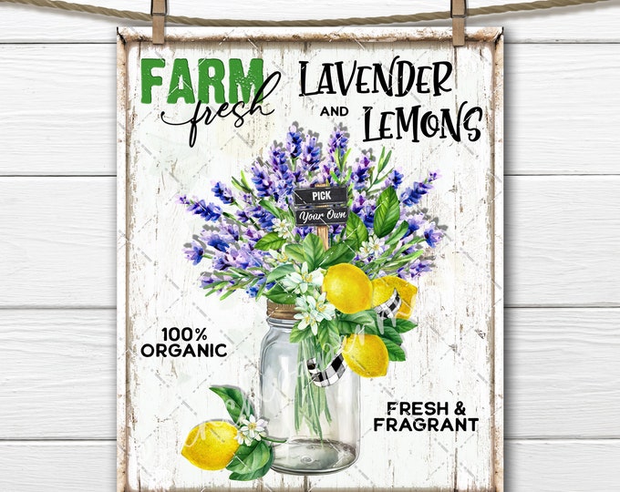 Farmhouse Lavender Bouquet Flowering Lemons Mason Jar  Summer Fruit DIY Sign Making fabric Transfer Tiered Tray Decor Digital Download PNG