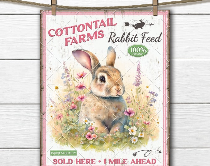 Cottontail Farms Bunny Feed Easter Rabbit  Garden DIY Sign Making Fabric Transfer Tiered Tray Home Decor Wreath Accent Digital Download PNG