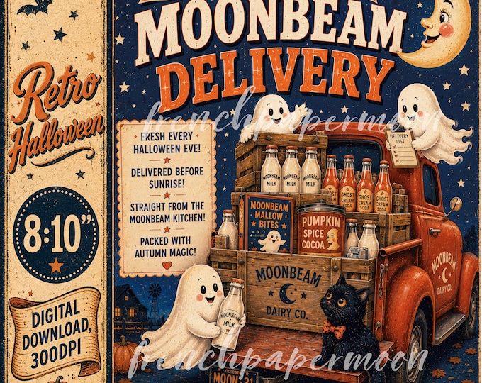 Retro Halloween Ghost Delivery Truck Printable,  Kitchen Decor, DIY Sign, Digital Wall Art