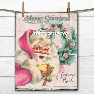 Graphique de Noël rose minable, père Noël rose, transfert d'oreiller de Noël, père Noël rétro, grande image, téléchargement numérique, père Noël rose imprimable