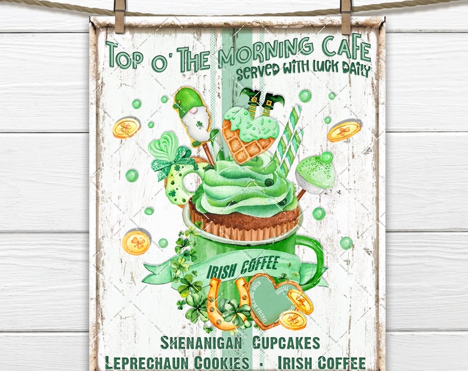St. Patricks Day Cafe Irish Coffee Cookies Sweets DIY Sign Making Fabric Transfer Tiered Tray Home Decor Digital Download Wreath Accent PNG