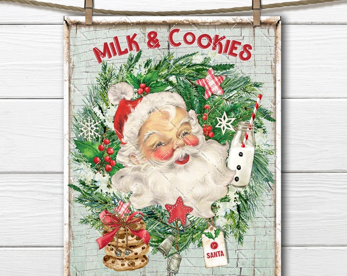 Old Fashioned  Milk and Cookies for Santa  DIY Sign Making Digital Transfer Wall Decor Tiered Tray Wreath Accent Decoupage Kitchen Print png