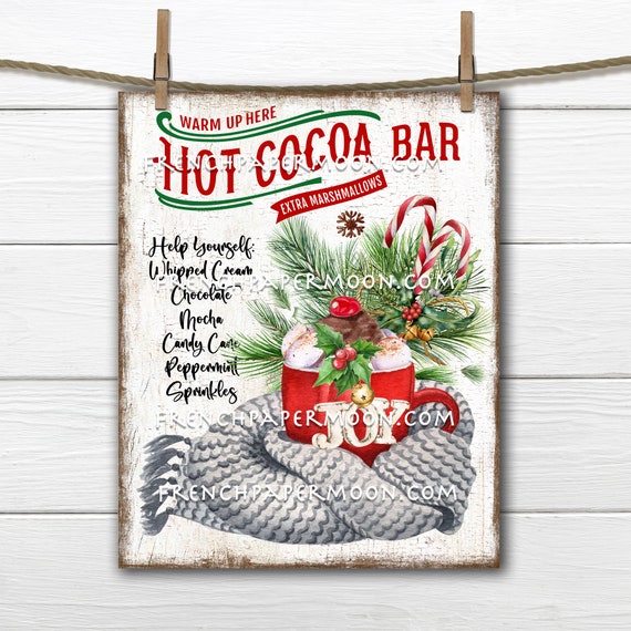 Christmas, Hot Cocoa Bar, DIY Xmas Decor, Cozy Winter Drink, Scarf, Fabric Transfer, Sublimation, Xmas Crafts, Wreath Accent, Xmas PNG