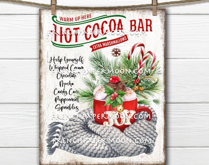 Christmas, Hot Cocoa Bar, DIY Xmas Decor, Cozy Winter Drink, Scarf, Fabric Transfer, Sublimation, Xmas Crafts, Wreath Accent, Xmas PNG