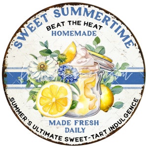 Summer Lemons Homemade Ice Cream Popsicles Gelato 8x8 inch circle Sublimation DIY Sign Making Door Hanger Home Decor Digital Print PNG image 4