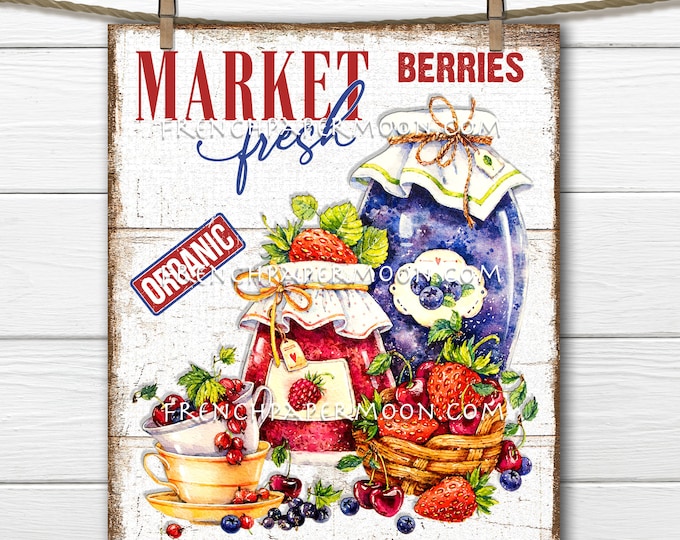 Farm Fresh Berries, Farmers Market, Preserves, Mixed Berries, DIY Berry Sign, Tiered Tray Sign, Image Transfer, Pillow Image, PNG, Wood