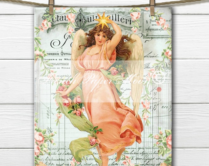 Vintage Digital French Angel, Shabby Victorian Angel, French Pillow Graphic Transfer Image Download