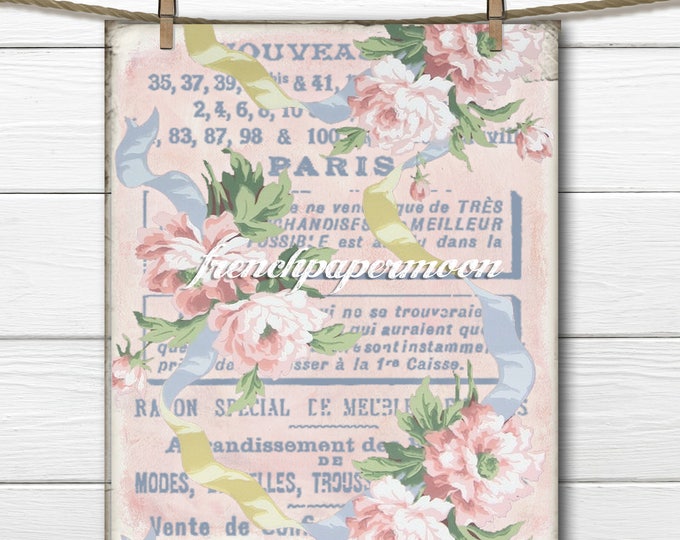 Vintage French Floral Wallpaper Printable, Instant Download Fabric Transfer, Scrapbooking, French Pillow Image