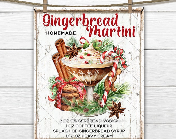 Gingerbread Martini Festive Christmas Cocktail Gingerbread Cookie DIY Sign Making Transfer Tiered Tray Decor Wreath Accent Digital Print PNG