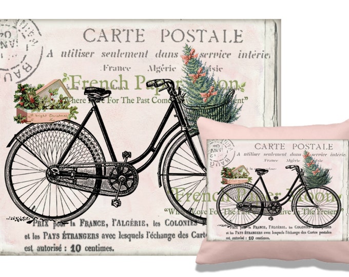 Digital Christmas Bike, Shabby Pink Christmas Bike Download, Christmas Pillow Image Transfer, Iron on Fabric