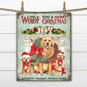 Weihnachten Golden Retriever Kamin Druck Welpen Geschenke Hundeliebhaber DIY Schild Herstellung Stoff Transfer Kranz Akzent Wohnkultur Digital