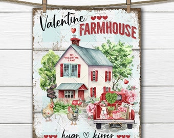 Farmhouse Valentine Retro Farm Cottage Chickens Truck Flowers Digital DIY Sign Making Fabric Transfer Tiered Tray Home Decor Wreath Accent