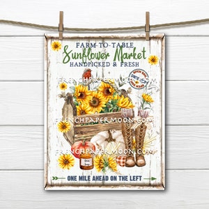 Fall Sunflower Market Farm Digital Print, Farmhouse Sunflowers, DIY Sunflower Sign, Fabric Transfer, Tiered Tray, Wreath Accent