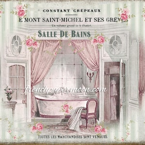 Französisches Badezimmer, Salle de Bain, Shabby viktorianische Badewanne, französisches Badezimmer Druck, sofortiger Download Grafik, Badezimmer Druck
