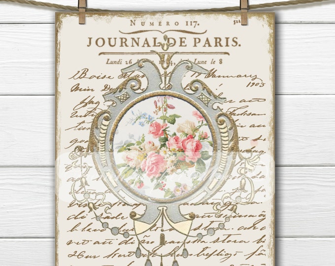 Vintage French Journal De Paris Digital Design, French Ephemera, Vintage Floral, Vintage Frame, Fabric Transfer, Junk Journal, French Scrap