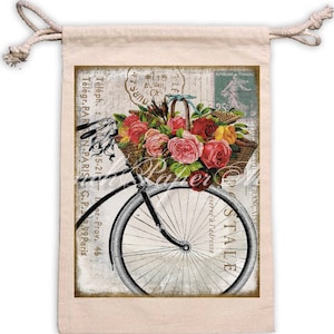 Shabby French Bike Postcard, Carte Postale, Paris Postcard, Flower Basket, Journal Digital. Fabric Transfer image 3