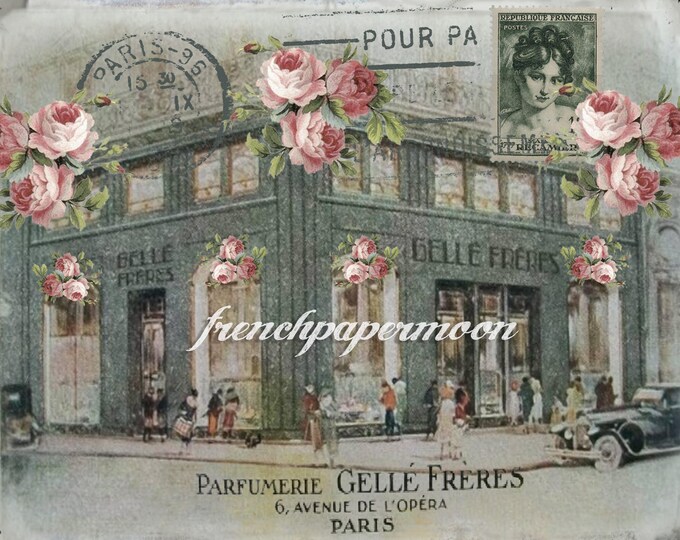 Shabby Chic French Parfumerie, French Perfume Shop, Pillow Transfer, Scrapbooking Background, Large Image