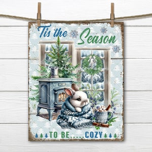 Weihnachtshase Kamin gemütlich Winter DIY Schild machen Kranz Akzent abgestuftes Tablett Dekor Decoupage Weihnachten Handwerk Kartenherstellung digitale DTF-Transfer