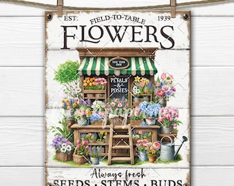 Rustic Flower Market Digital PNG, Spring Flowers, Farmhouse Decor Sublimation, Home Decor