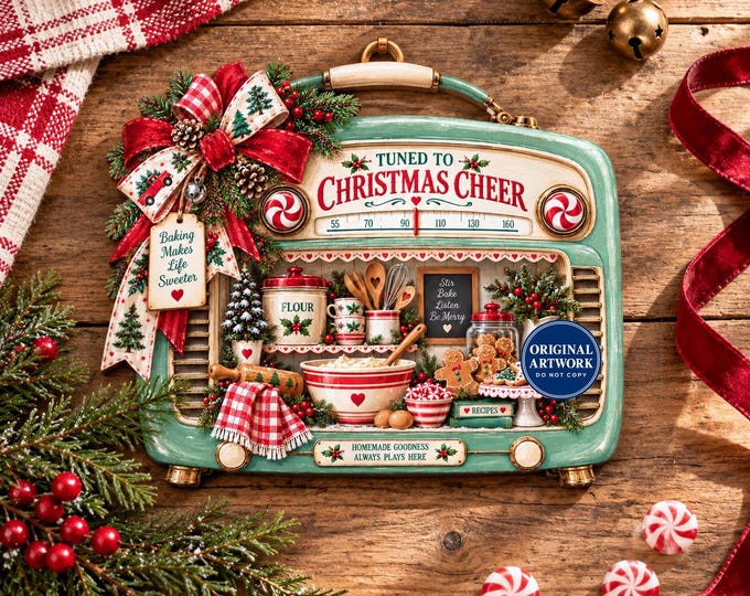 Retro Christmas Radio PNG, DIY Sign, Holiday Sign, Xmas Crafts, Kitchen