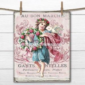 Digital Victorian Valentine Graphic, Vintage Printable Valentine, Valentine&#39;s Day Decor, Valentine Crafts, French Valentine Cherub