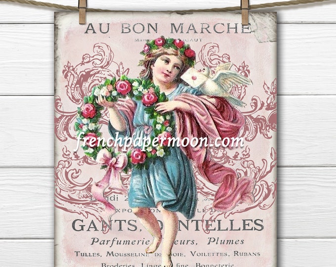 Digital Victorian Valentine Graphic, Vintage Printable Valentine, Valentine's Day Decor, Valentine Crafts, French Valentine Cherub