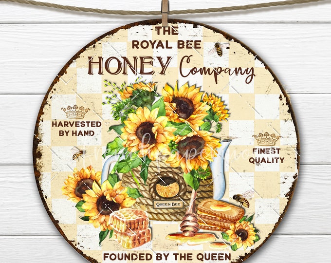 Honey Bee Farmhouse Circle Sign Queen Bee Honey Tea Sublimation Round DIY Sign Making Fabric Transfer Wreath Accent Digital PNG Door Decor