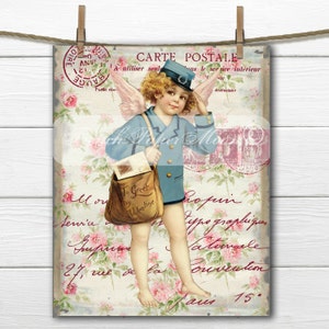 Vintage Digital Valentine Postbote, Shabby Chic, französische Post Grafiken, französische Kissen Transfer Grafik, Instant Download