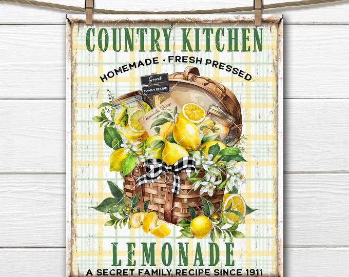 Farmhouse Lemonade Lemon Basket  DIY Sign Making Digital Download Fabric Transfer Kitchen Home Decor Print Tiered Tray  Rustic Country Style