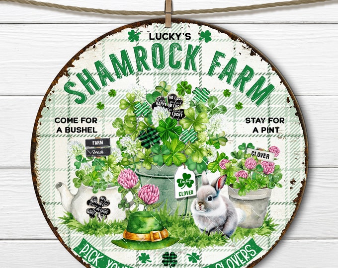 St. Patrick's Day Lucky Shamrock Farm Irish Bunny Circle Sublimation Digital DIY Sign Making Door HangerFabric Transfer Home Decor PNG 8x8"