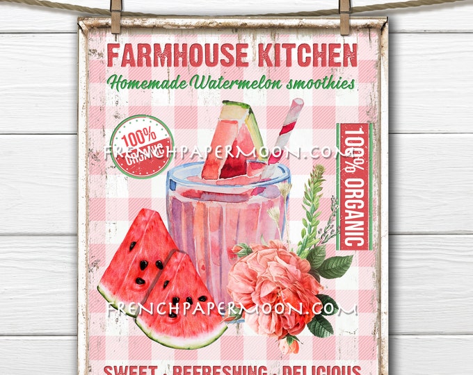 Farmhouse Kitchen, Watermelon Digital, Summer Fruit, Summer Drinks, Kitchen Print, DIY Watermelon Sign, Image Transfer, Pillow Image, PNG