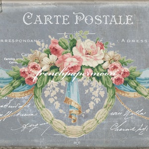 Vintage französische digitale Postkarte, Carte Postale, groß und klein, französische Tapete, französische Grafik Transferbild